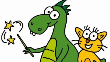 Zwei Stofftiere: Drache Drako und Katze Mimi